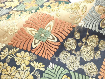 平和屋着物●唐織・西陣の老舗・名門・藤原織物 六通柄袋帯 菱草花文 金糸 正絹 逸品 CABC5211hy