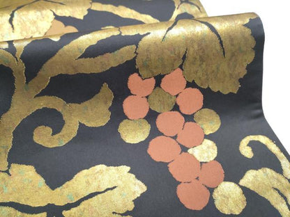平和屋着物●伝統工芸士 紋屋五左衛門 六通柄袋帯 葡萄蔦の葉文 金糸 正絹 逸品 CABC5212hy