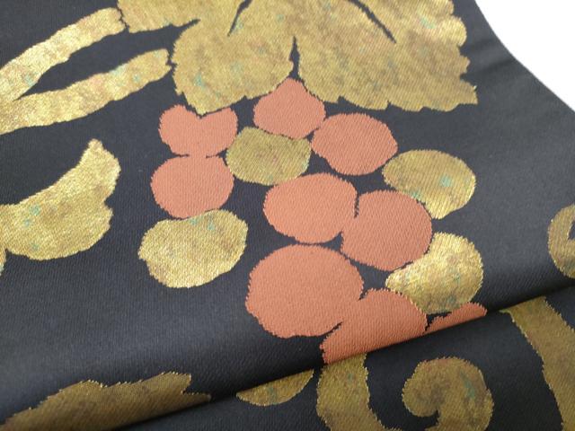 平和屋着物●伝統工芸士 紋屋五左衛門 六通柄袋帯 葡萄蔦の葉文 金糸 正絹 逸品 CABC5212hy