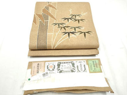 平和屋着物●結城紬 太鼓柄袋帯 型染め 笹竹文 証紙付き 上代120万 正絹 逸品 CABC5213hy