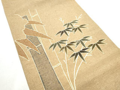 平和屋着物●結城紬 太鼓柄袋帯 型染め 笹竹文 証紙付き 上代120万 正絹 逸品 CABC5213hy