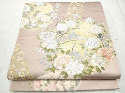 平和屋着物●六通柄袋帯 唐織 友禅錦 草花丸文 金糸 正絹 逸品 CABC5214hy
