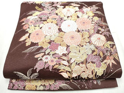 平和屋着物●六通柄袋帯 唐織 蒔絵秋草文様 金糸 正絹 逸品 CABC5220hy