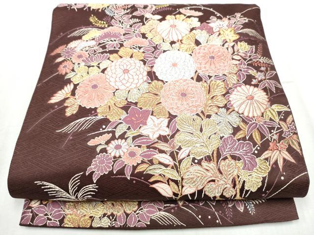 平和屋着物●六通柄袋帯 唐織 蒔絵秋草文様 金糸 正絹 逸品 CABC5220hy