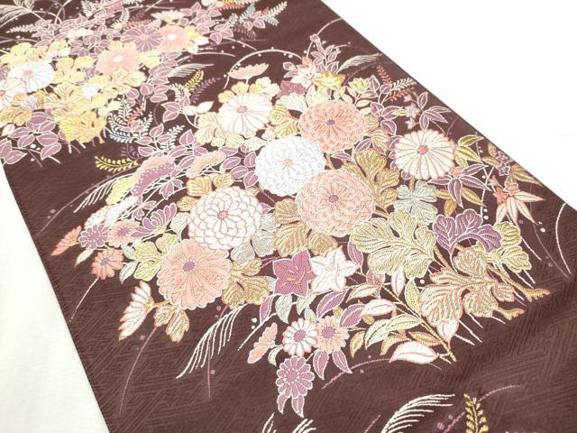 平和屋着物●六通柄袋帯 唐織 蒔絵秋草文様 金糸 正絹 逸品 CABC5220hy