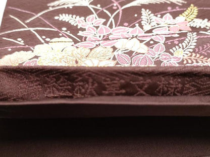 平和屋着物●六通柄袋帯 唐織 蒔絵秋草文様 金糸 正絹 逸品 CABC5220hy