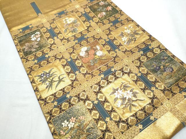 平和屋着物●六通柄袋帯 唐織 枝花文 金糸 引箔 正絹 逸品 CABC5226hy