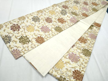 平和屋着物●六通柄袋帯 花唐草文 金糸 正絹 逸品 CABC5231hy