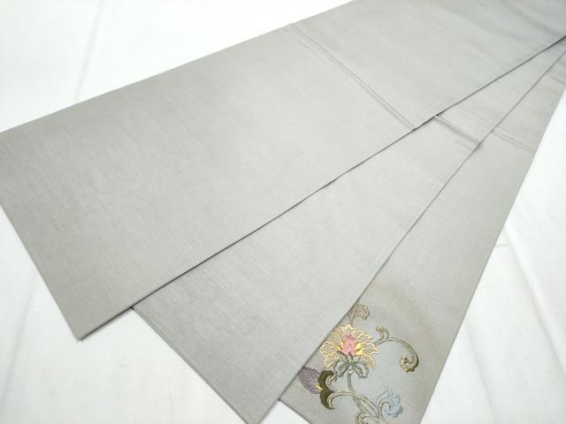 平和屋着物●太鼓柄袋帯 紬地 総刺繍 更紗花唐草文 金彩 正絹 逸品 CABC5237hy