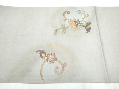 平和屋着物●太鼓柄袋帯 紬地 総刺繍 更紗花唐草文 金彩 正絹 逸品 CABC5237hy