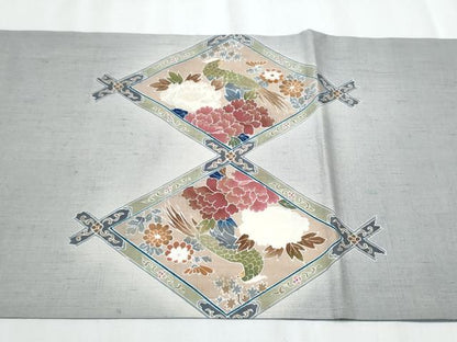 平和屋着物●太鼓柄袋帯 紬地 刺繍 花鳥文 金糸 正絹 逸品 CABC5239hy