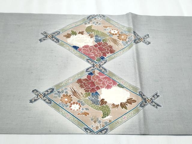 平和屋着物●太鼓柄袋帯 紬地 刺繍 花鳥文 金糸 正絹 逸品 CABC5239hy
