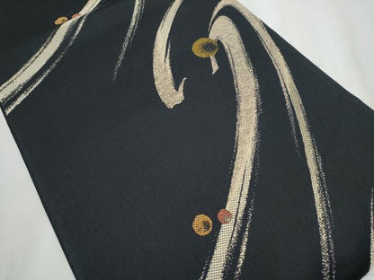 平和屋着物●六通柄袋帯 故郷の川遊 黒地 正絹 逸品 CABC5243hy