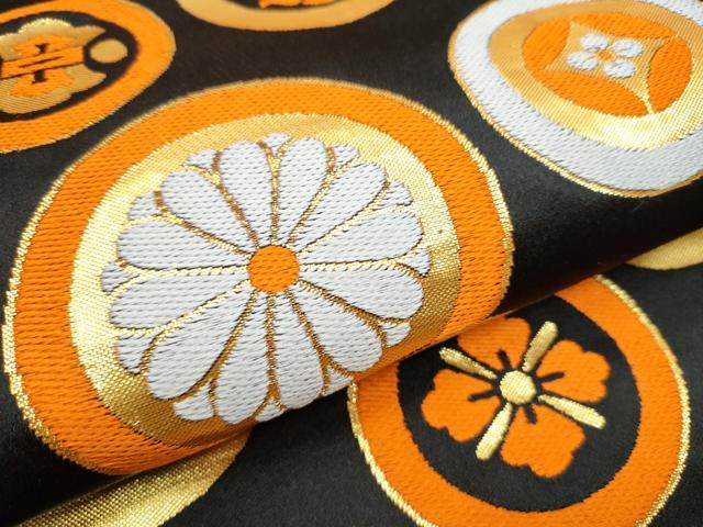 平和屋着物[]七五三　女の子　両面　全通柄袋帯　吉祥花蝶丸文　黒地　金糸　CABC5246hy