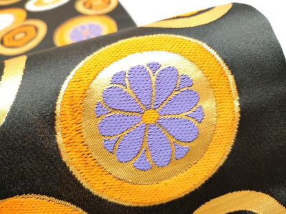 平和屋着物[]七五三　女の子　両面　全通柄袋帯　吉祥花蝶丸文　黒地　金糸　CABC5246hy