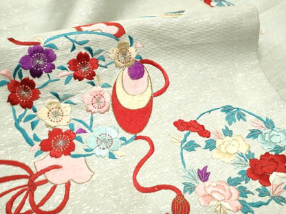 平和屋着物●アンティーク 大正ロマン 九寸名古屋帯 総刺繍 駒刺繍 鏡裏花文 銀糸 正絹 逸品 CABC5249hy