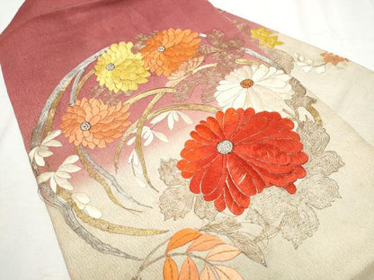 平和屋着物●アンティーク 大正ロマン 九寸名古屋帯 総刺繍 駒刺繍 草花丸文 正絹 逸品 CABC5250hy