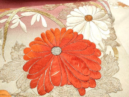 平和屋着物●アンティーク 大正ロマン 九寸名古屋帯 総刺繍 駒刺繍 草花丸文 正絹 逸品 CABC5250hy