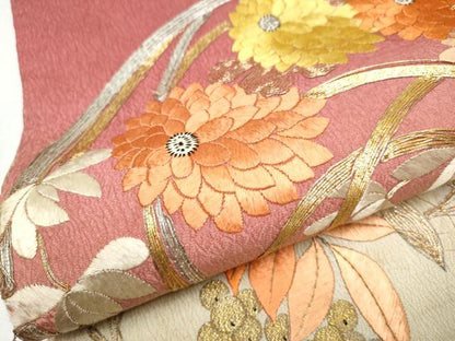 平和屋着物●アンティーク 大正ロマン 九寸名古屋帯 総刺繍 駒刺繍 草花丸文 正絹 逸品 CABC5250hy