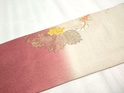 平和屋着物●アンティーク 大正ロマン 九寸名古屋帯 総刺繍 駒刺繍 草花丸文 正絹 逸品 CABC5250hy