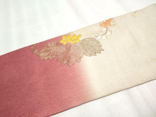 平和屋着物●アンティーク 大正ロマン 九寸名古屋帯 総刺繍 駒刺繍 草花丸文 正絹 逸品 CABC5250hy