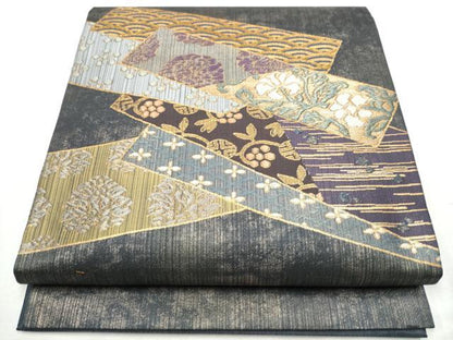 平和屋着物●九寸開き名古屋帯 色紙重ね流水花文 金糸 正絹 逸品 CABC5251hy
