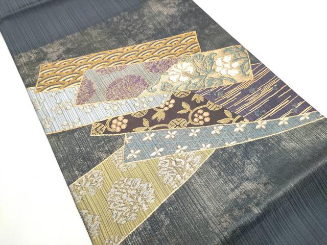 平和屋着物●九寸開き名古屋帯 色紙重ね流水花文 金糸 正絹 逸品 CABC5251hy