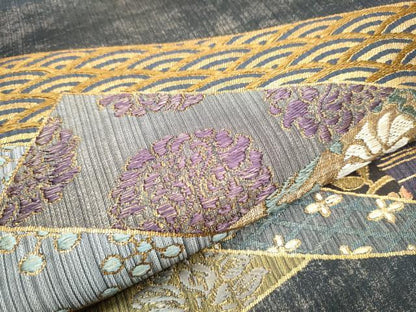 平和屋着物●九寸開き名古屋帯 色紙重ね流水花文 金糸 正絹 逸品 CABC5251hy