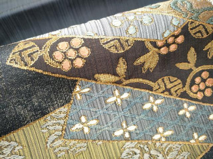 平和屋着物●九寸開き名古屋帯 色紙重ね流水花文 金糸 正絹 逸品 CABC5251hy