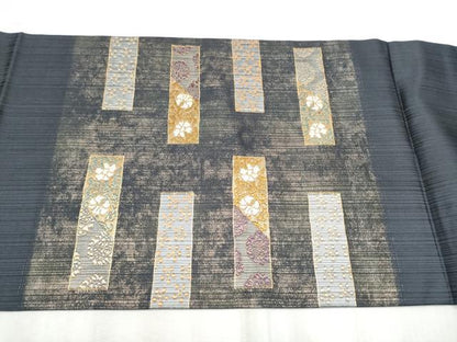 平和屋着物●九寸開き名古屋帯 色紙重ね流水花文 金糸 正絹 逸品 CABC5251hy