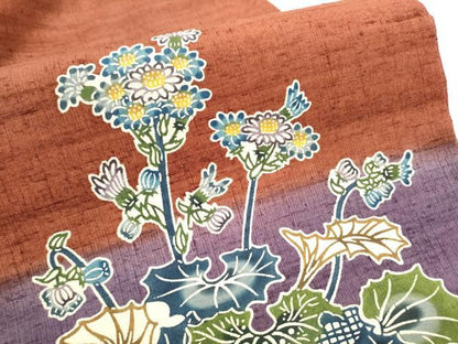 平和屋着物●九寸開き名古屋帯 紬地 型染め 草花文 正絹 逸品 CABC5252hy