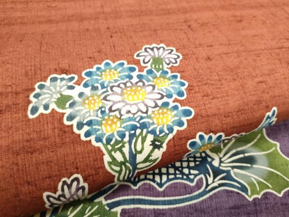 平和屋着物●九寸開き名古屋帯 紬地 型染め 草花文 正絹 逸品 CABC5252hy
