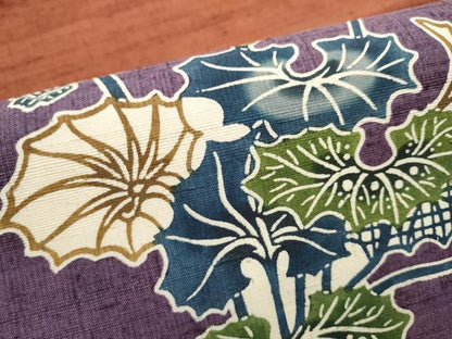 平和屋着物●九寸開き名古屋帯 紬地 型染め 草花文 正絹 逸品 CABC5252hy