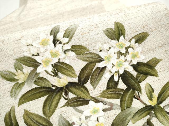 平和屋着物●九寸名古屋帯　作家物　手描き　ぜんまい紬　枝花文　正絹　逸品　CABC5253hy