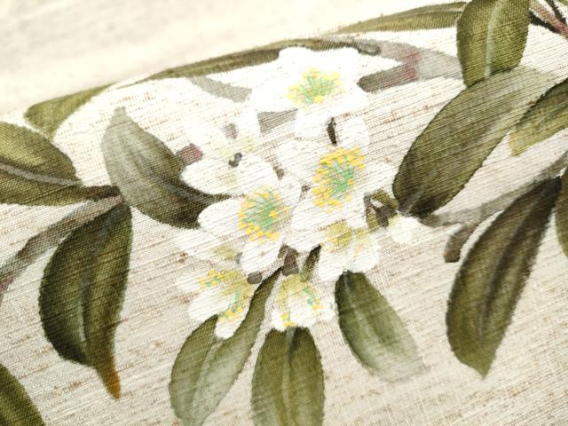 平和屋着物●九寸名古屋帯　作家物　手描き　ぜんまい紬　枝花文　正絹　逸品　CABC5253hy