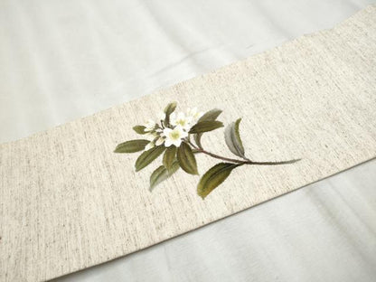 平和屋着物●九寸名古屋帯　作家物　手描き　ぜんまい紬　枝花文　正絹　逸品　CABC5253hy