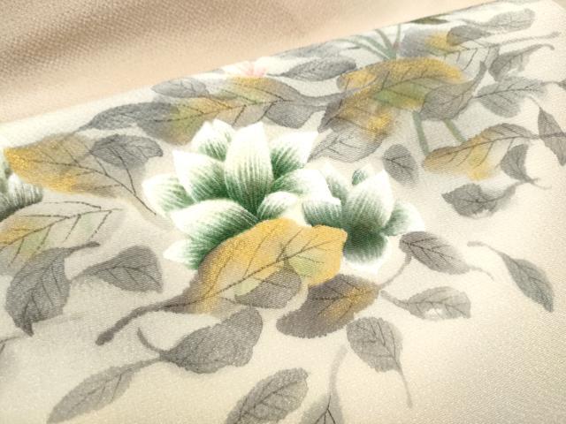 平和屋着物●九寸名古屋帯 作家物 手描き 草花文 鬼しぼ縮緬 正絹 逸品 CABC5254hy
