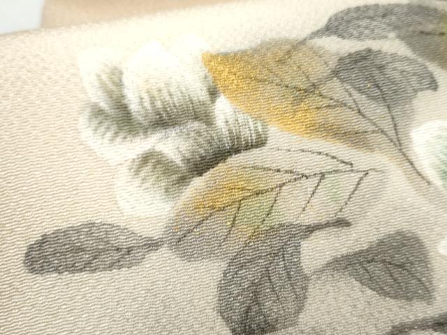 平和屋着物●九寸名古屋帯 作家物 手描き 草花文 鬼しぼ縮緬 正絹 逸品 CABC5254hy