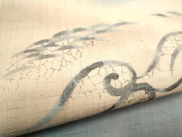 平和屋着物●九寸名古屋帯 生紬 立波芝草文 正絹 逸品 CABC5257hy