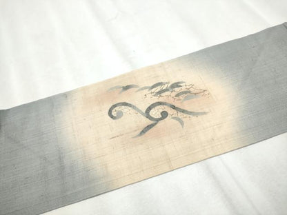 平和屋着物●九寸名古屋帯 生紬 立波芝草文 正絹 逸品 CABC5257hy
