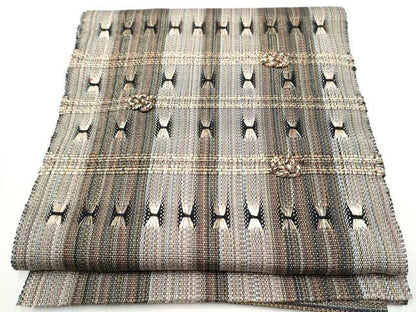 平和屋着物●八寸名古屋帯 もじり織 吉祥文 金糸 正絹 逸品 CABC5259hy