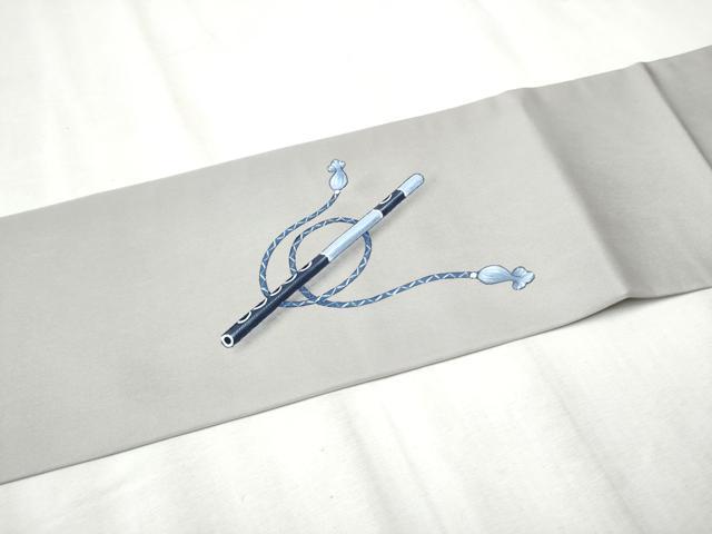 平和屋着物●塩瀬 九寸名古屋帯 作家物 手描き 楽器文 正絹 逸品 CABC5261hy