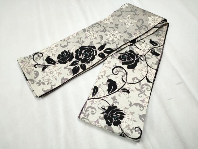 平和屋着物●両面 半幅帯 更紗花文 正絹 逸品 CABC5265hy