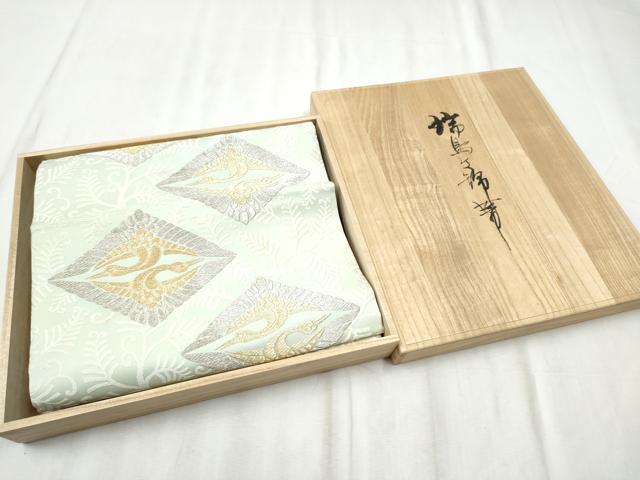 平和屋着物●俵屋 人間国宝 喜多川平朗 有職織物 九寸名古屋帯 唐織 菱飛鶴文 金銀糸 共箱付き 正絹 逸品 CABC5272hy