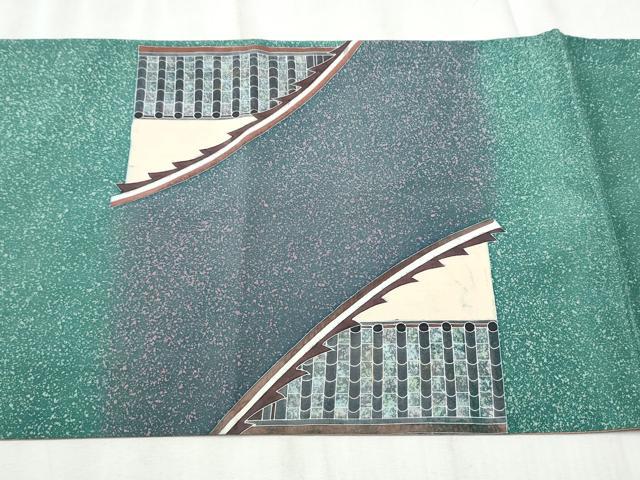 平和屋着物●両面 太鼓柄袋帯 本場大島紬地 風景文 正絹 逸品 CABC5275hy