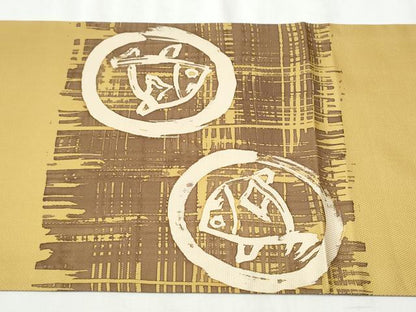 平和屋着物●太鼓柄袋帯 ろうけつ染 魚丸文 正絹 逸品 CABC5277hy