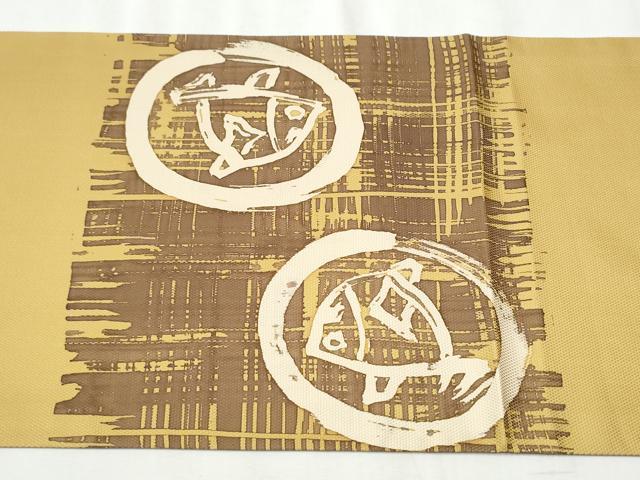 平和屋着物●太鼓柄袋帯 ろうけつ染 魚丸文 正絹 逸品 CABC5277hy
