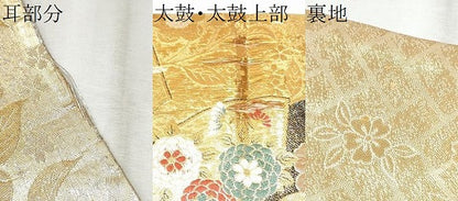 平和屋着物▼六通柄袋帯 地紙草花文 金糸 正絹 逸品 CABC5291hy