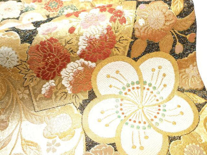 平和屋着物▼六通柄袋帯 地紙草花文 金糸 正絹 逸品 CABC5291hy