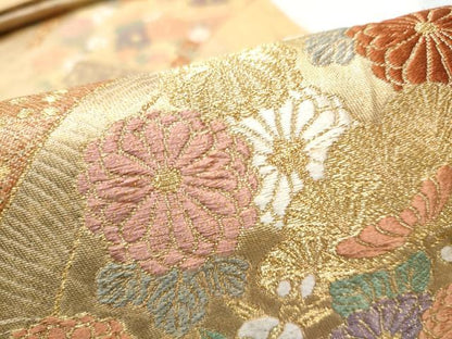 平和屋着物▼六通柄袋帯 唐織 色紙散らしに蒔絵文 金糸 正絹 逸品 CABC5296hy